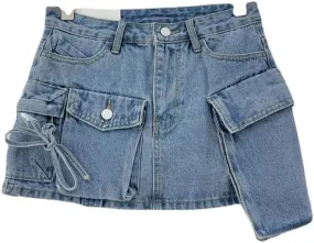Women's Vintage Cargo Skirt Denim Y2K Classic Trendy Mini Skirt with Pockets Retro Low Waist Bodycon Jean Skirt