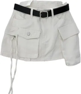 Women's Vintage Cargo Skirt Denim Y2K Classic Trendy Mini Skirt with Pockets Retro Low Waist Bodycon Jean Skirt