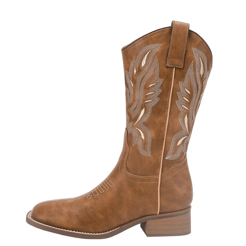 Women's Western Cowboy Boots Embroidered Pink Bow