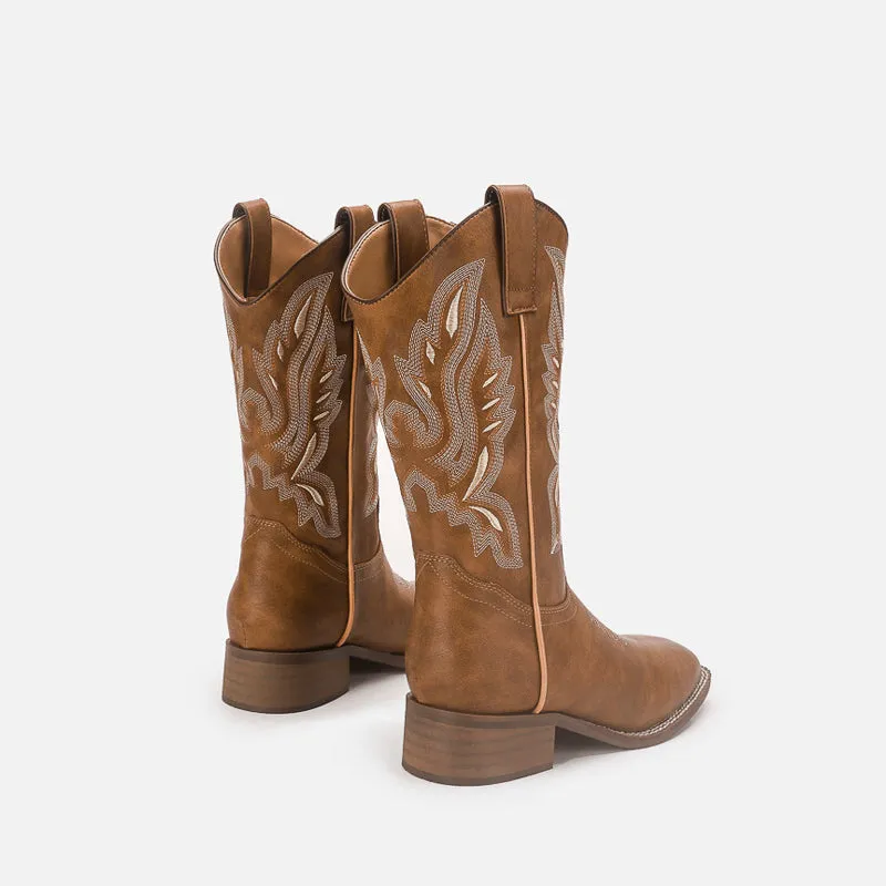Women's Western Cowboy Boots Embroidered Pink Bow