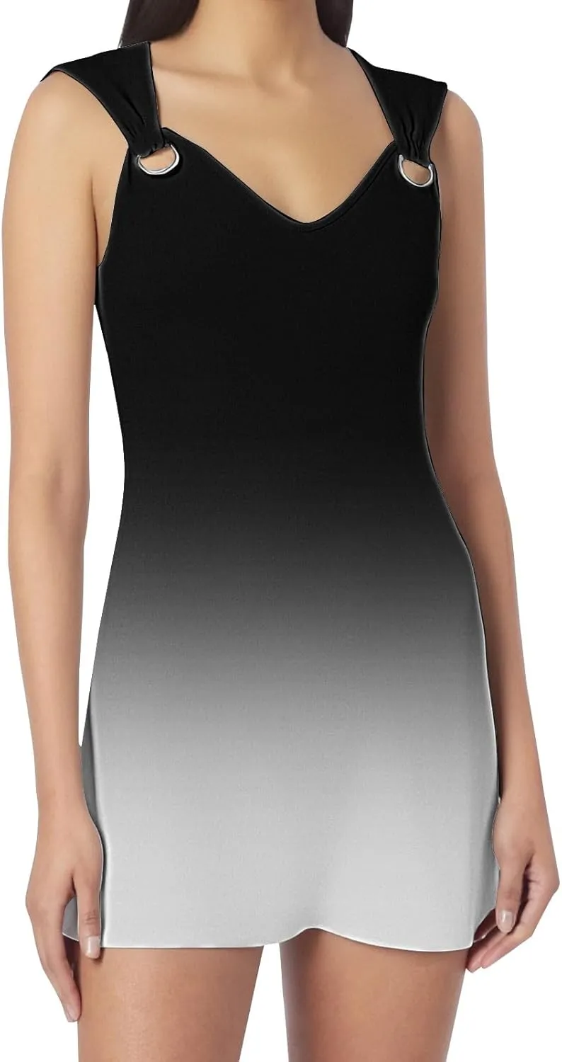 XOWRTE 2025 Summer Women's Chic and Elegant Sleeveless Skirt V Neck Loop Knee Length Casual Beach Wrap Dresses