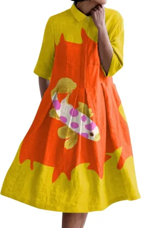 XOWRTE Womens Boho Floral Print Button Down Shirt Dresses with Pockets Summer Colorful Graphic Long Sleeve Midi Dress Long