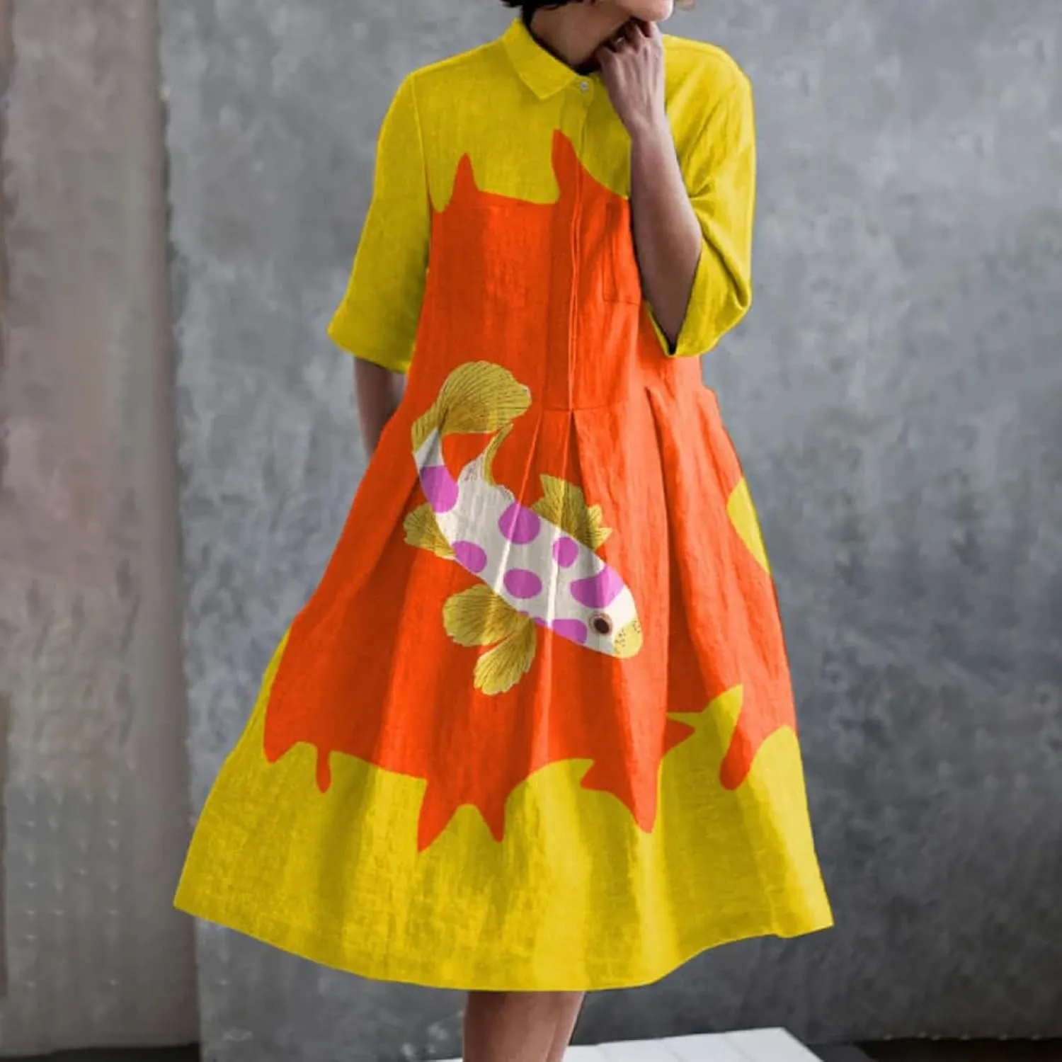 XOWRTE Womens Boho Floral Print Button Down Shirt Dresses with Pockets Summer Colorful Graphic Long Sleeve Midi Dress Long