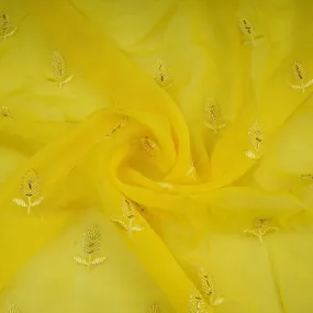 Yellow Cutdana Thread Embroidery Organza Fabric 20786