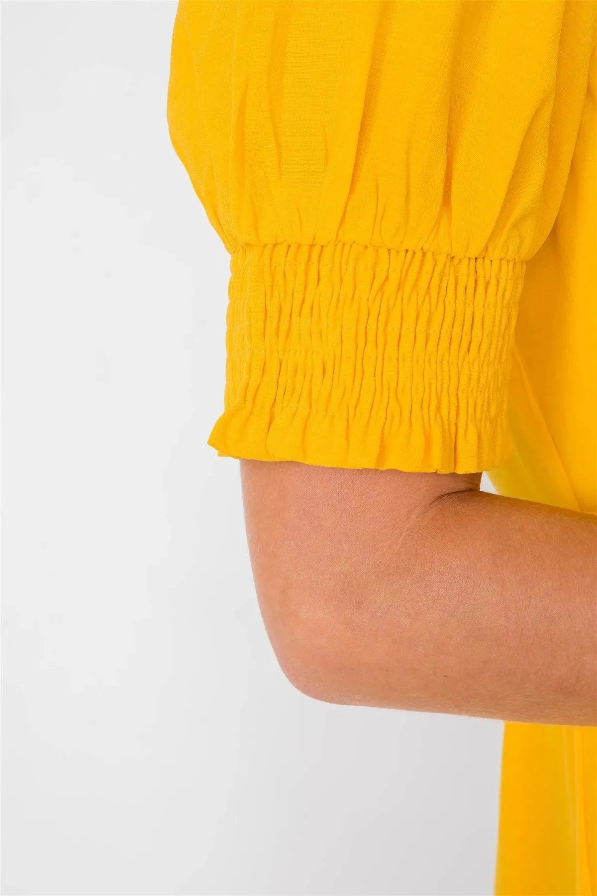 Yellow Vintage V-Neck Smocked Short Puff Sleeve Classic Mini Sundress