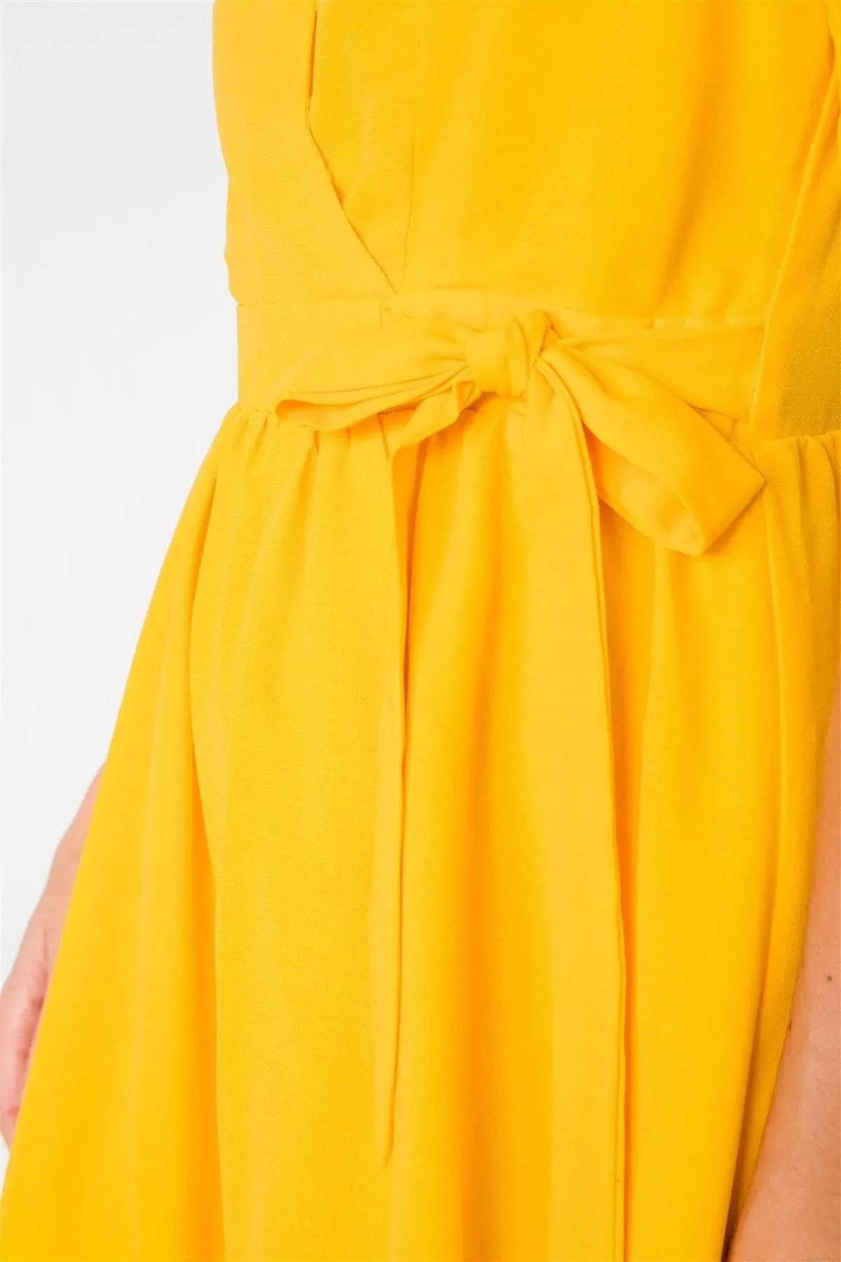 Yellow Vintage V-Neck Smocked Short Puff Sleeve Classic Mini Sundress