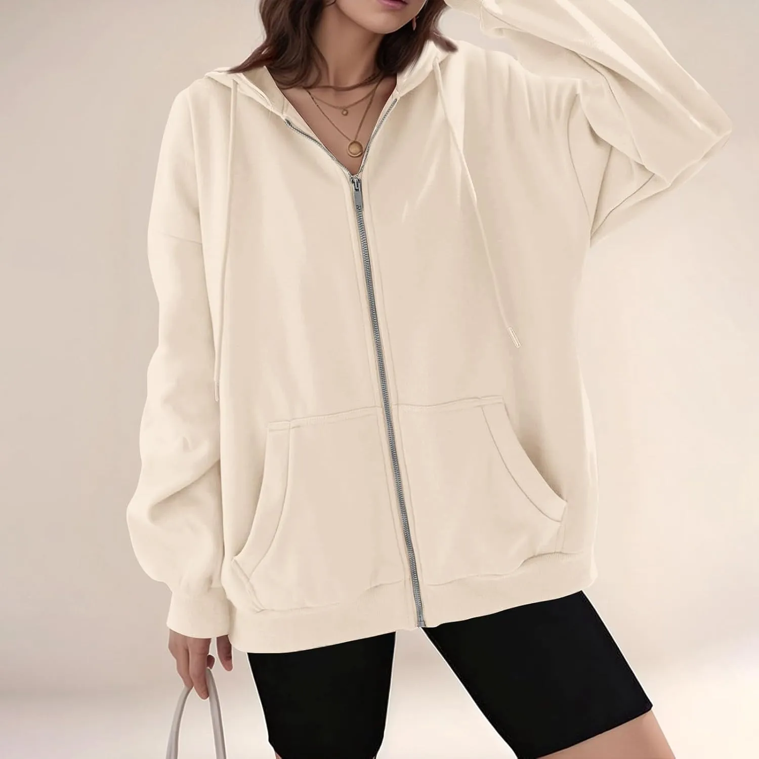 Zip Up Hoodie Women Comfy Oversized Hoodie Trendy Pocket Cute Hoodies Trendy Preppy Athletic Fleece Jacket Women