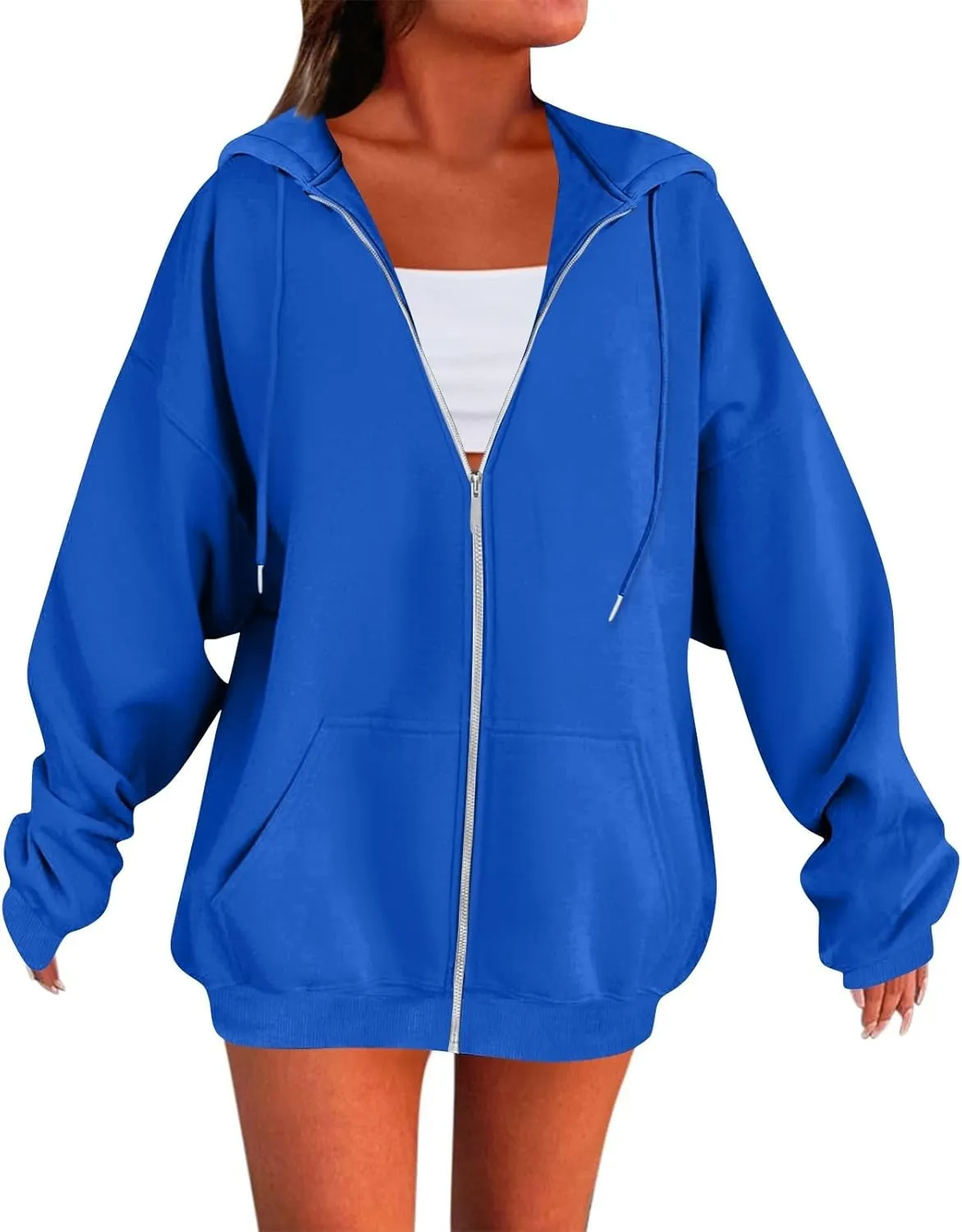 Zip Up Hoodie Women Comfy Oversized Hoodie Trendy Pocket Cute Hoodies Trendy Preppy Athletic Fleece Jacket Women