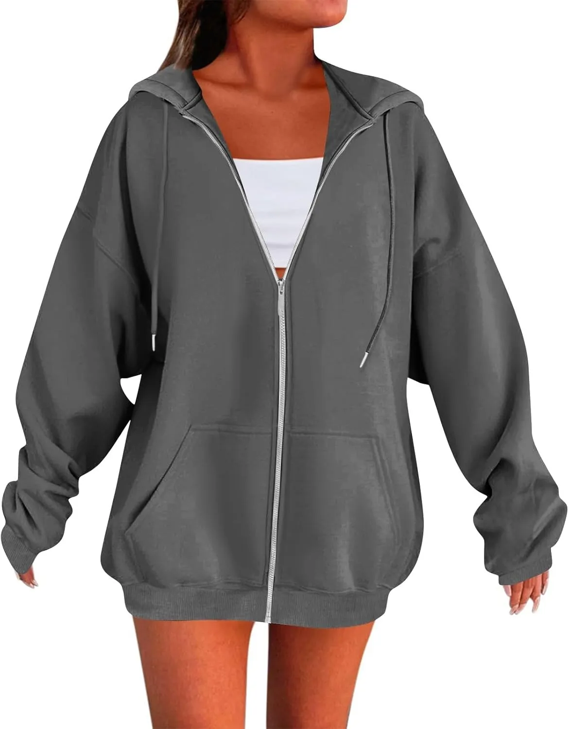 Zip Up Hoodie Women Comfy Oversized Hoodie Trendy Pocket Cute Hoodies Trendy Preppy Athletic Fleece Jacket Women