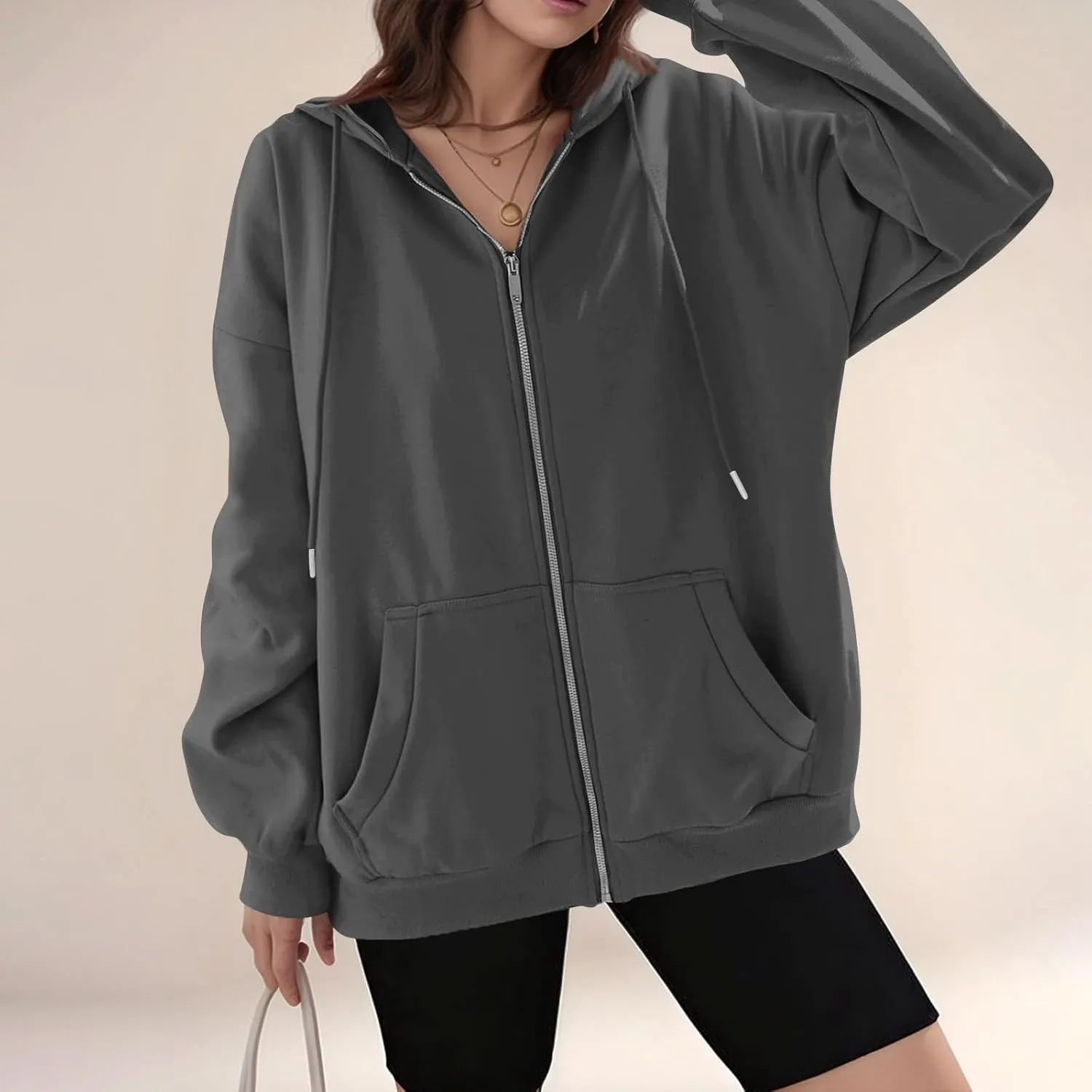 Zip Up Hoodie Women Comfy Oversized Hoodie Trendy Pocket Cute Hoodies Trendy Preppy Athletic Fleece Jacket Women