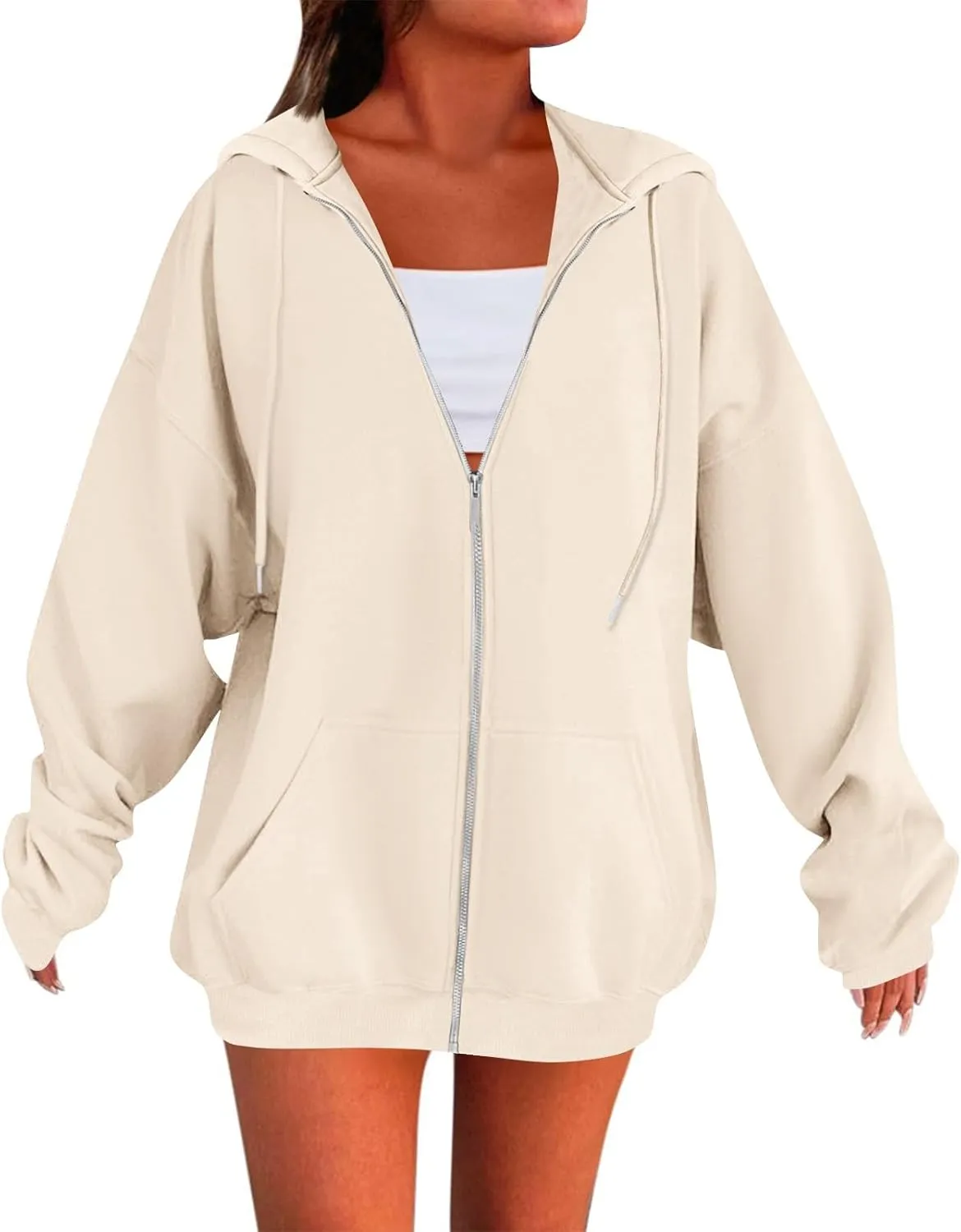 Zip Up Hoodie Women Comfy Oversized Hoodie Trendy Pocket Cute Hoodies Trendy Preppy Athletic Fleece Jacket Women